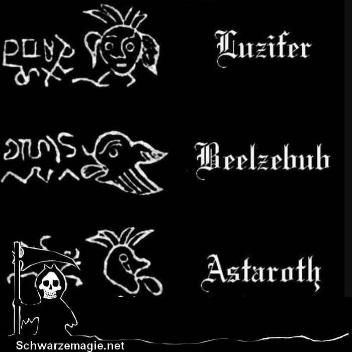 Siegel (geheimen Zeichen und Charaktere der Dämonen aus dem 16. Jahrhundert) der Dämonen Luzifer, Beeelzebub und Astaroth.